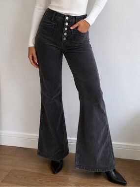 American Eagle Super High Rise Flare Corduroy Pants Gray Size 8 Boho Fall Y2K